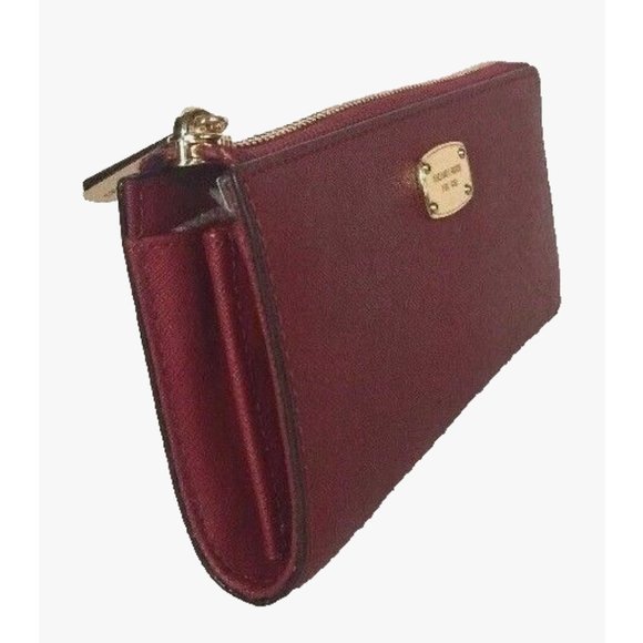 New Michael Kors Jet Set Item Large Three-Quarter Zip Wallet Leather Cherry - Picture 3 of 5